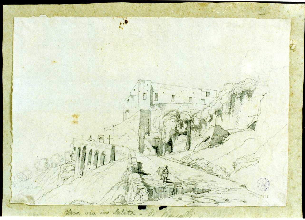 veduta di paese con ponte (disegno) di Vianelli Achille (prima metà sec. XIX)