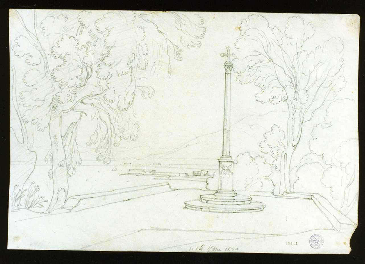 paesaggio con monumento (disegno) di Vianelli Achille (prima metà sec. XIX)