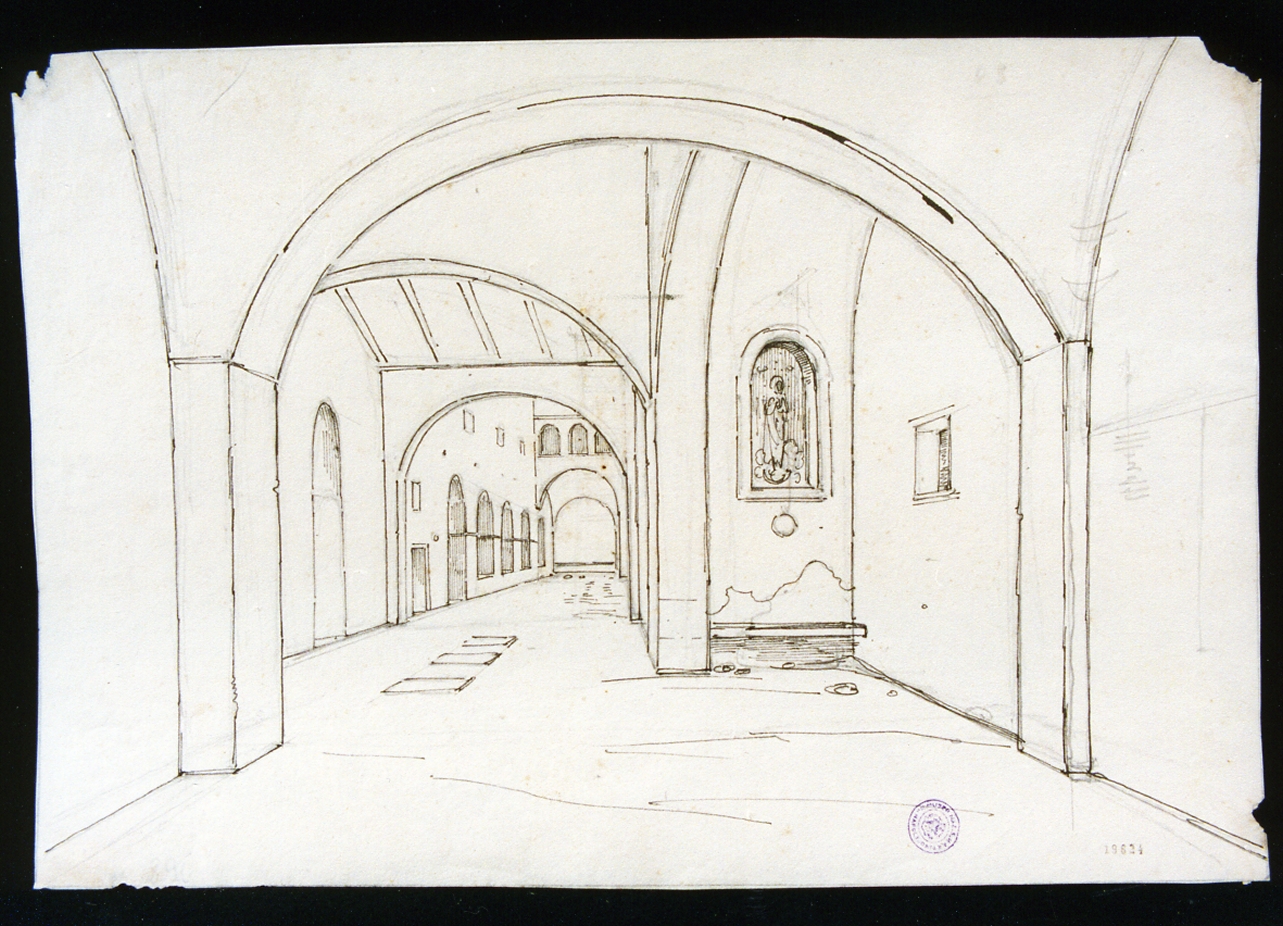 portico con tabernacolo (disegno) di Vianelli Achille (prima metà sec. XIX)
