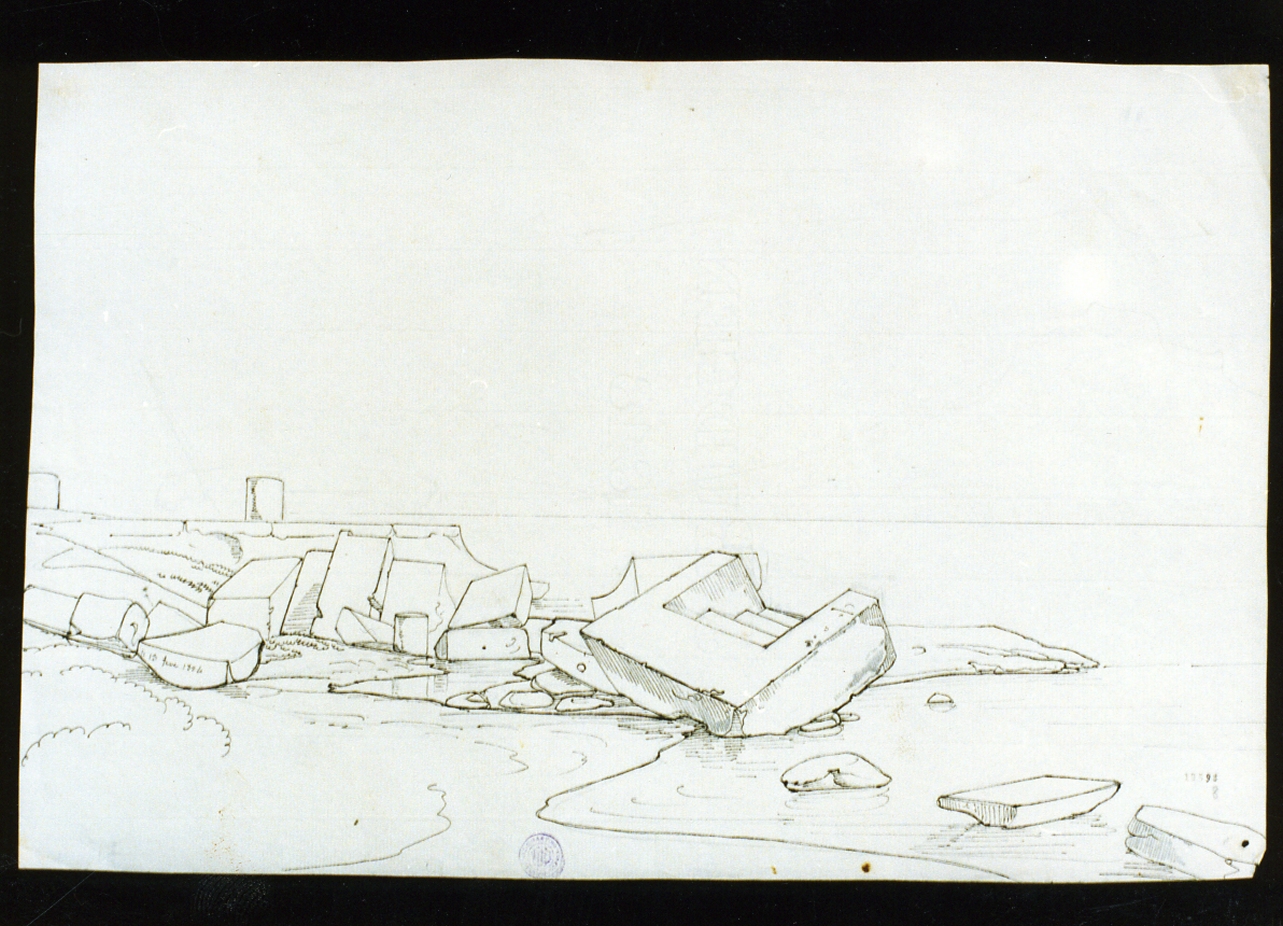 resti di una costruzione a Napoli (disegno) di Vianelli Achille (prima metà sec. XIX)