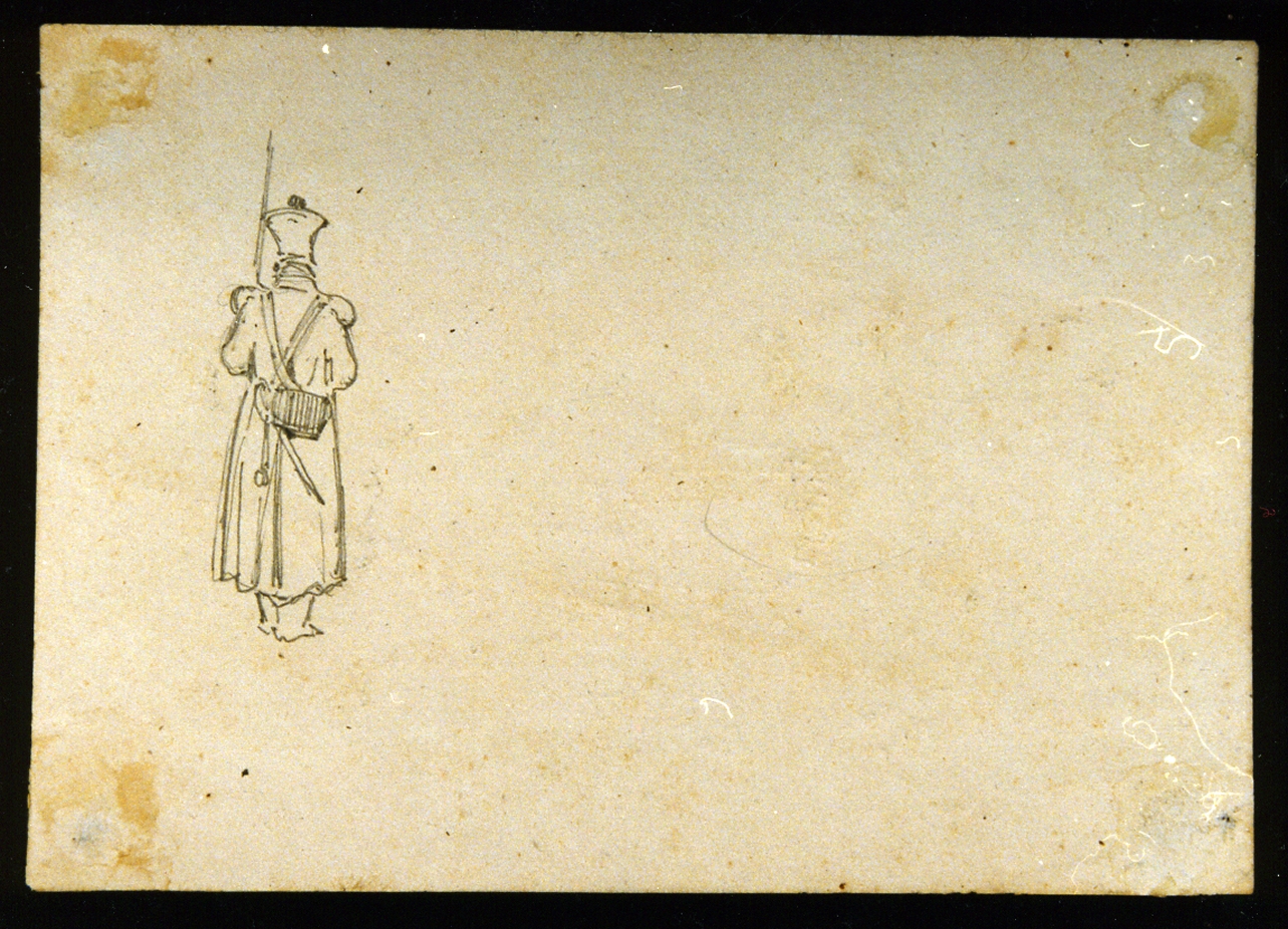 militare di spalle (disegno) di Vianelli Achille (prima metà sec. XIX)