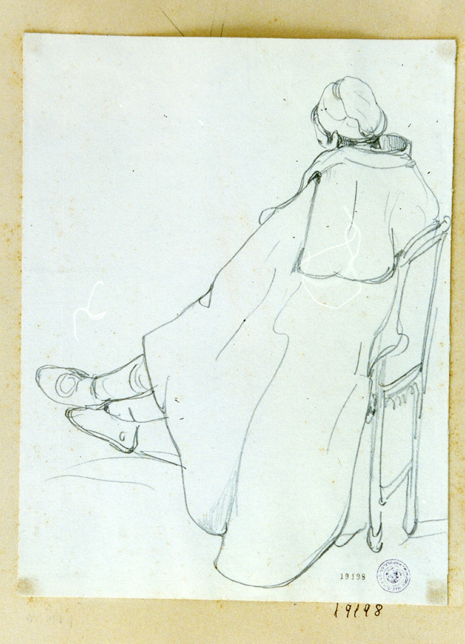 figura maschile seduta di spalle (disegno) di Gigante Giacinto (metà sec. XIX)