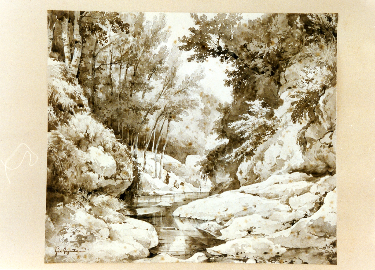 paesaggio con ruscello (disegno) di Gigante Giacinto (sec. XIX)