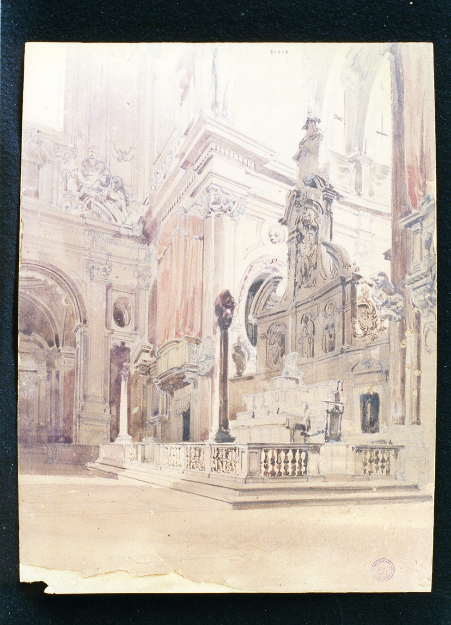 interno della chiesa di San Lorenzo Maggiore a Napoli (disegno) di Lanza Giovanni Giordano (sec. XIX)
