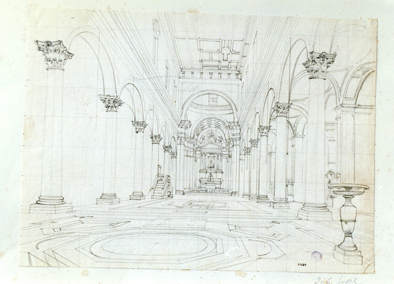 interno di una chiesa (disegno) di Lanza Giovanni Giordano (sec. XIX)