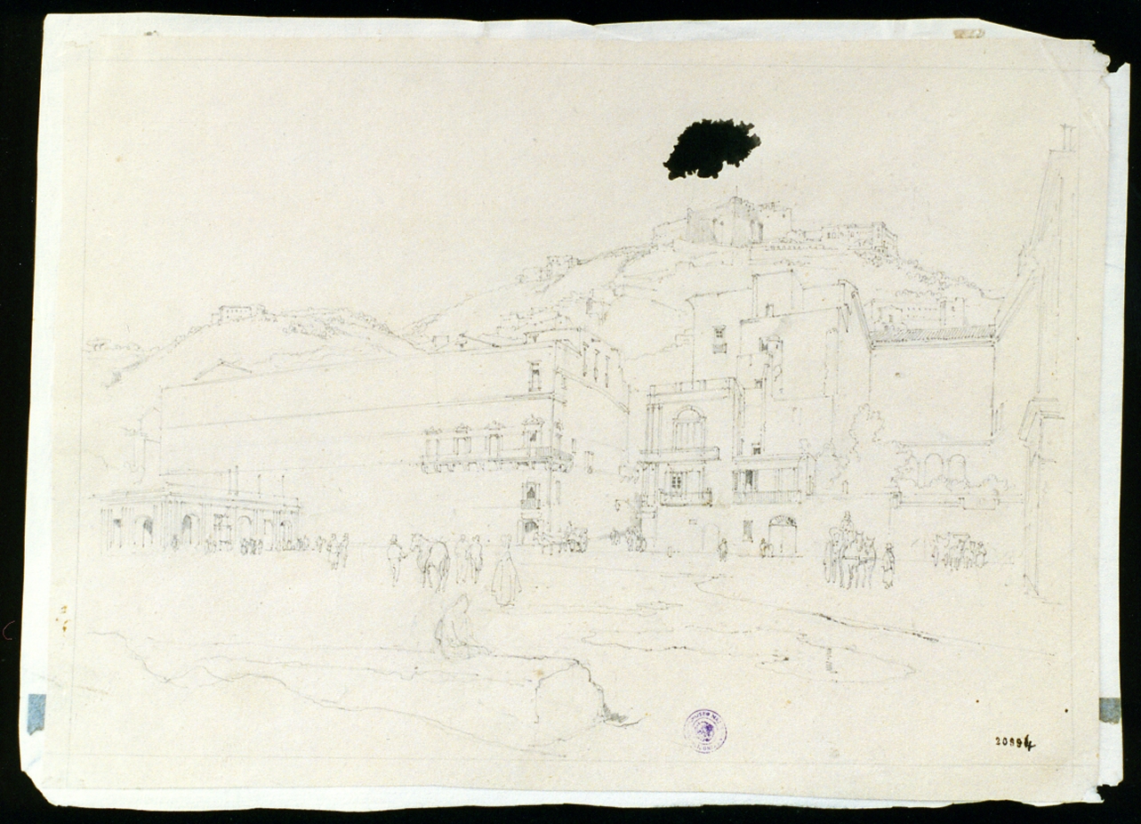 veduta di piazza Vittoria a Napoli (disegno) di Vianelli Achille (sec. XIX)