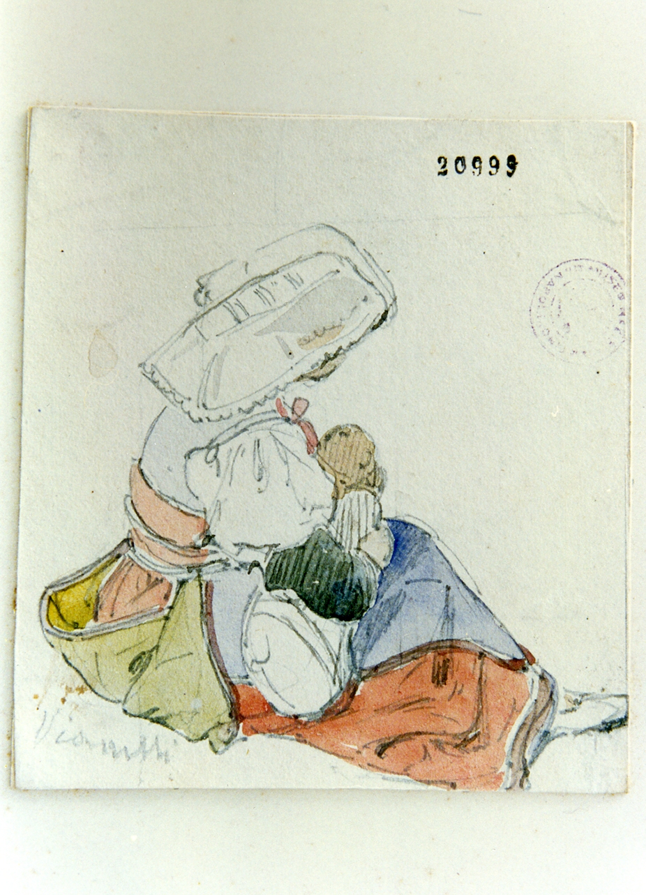 contadina che allatta (disegno) di Vianelli Achille (sec. XIX)