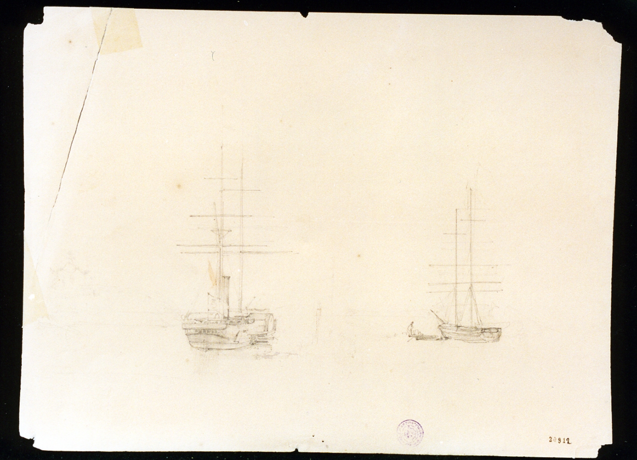 marina con barche (disegno) di Bidera Francesco (secondo quarto sec. XIX)