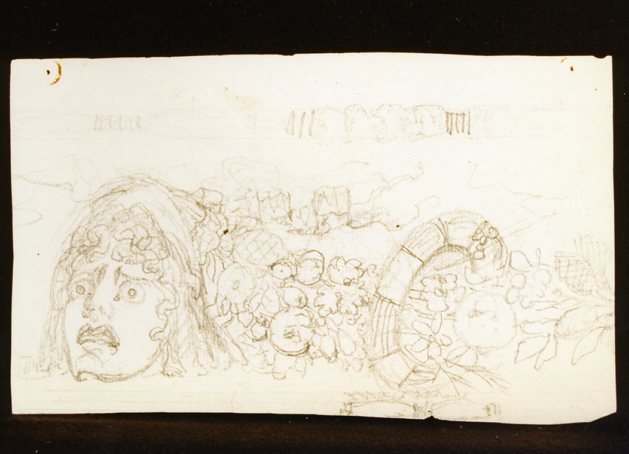 schizzo per scenografia con mascheroni e motivi vegetali (disegno) di Niccolini Antonio (scuola) (sec. XIX)