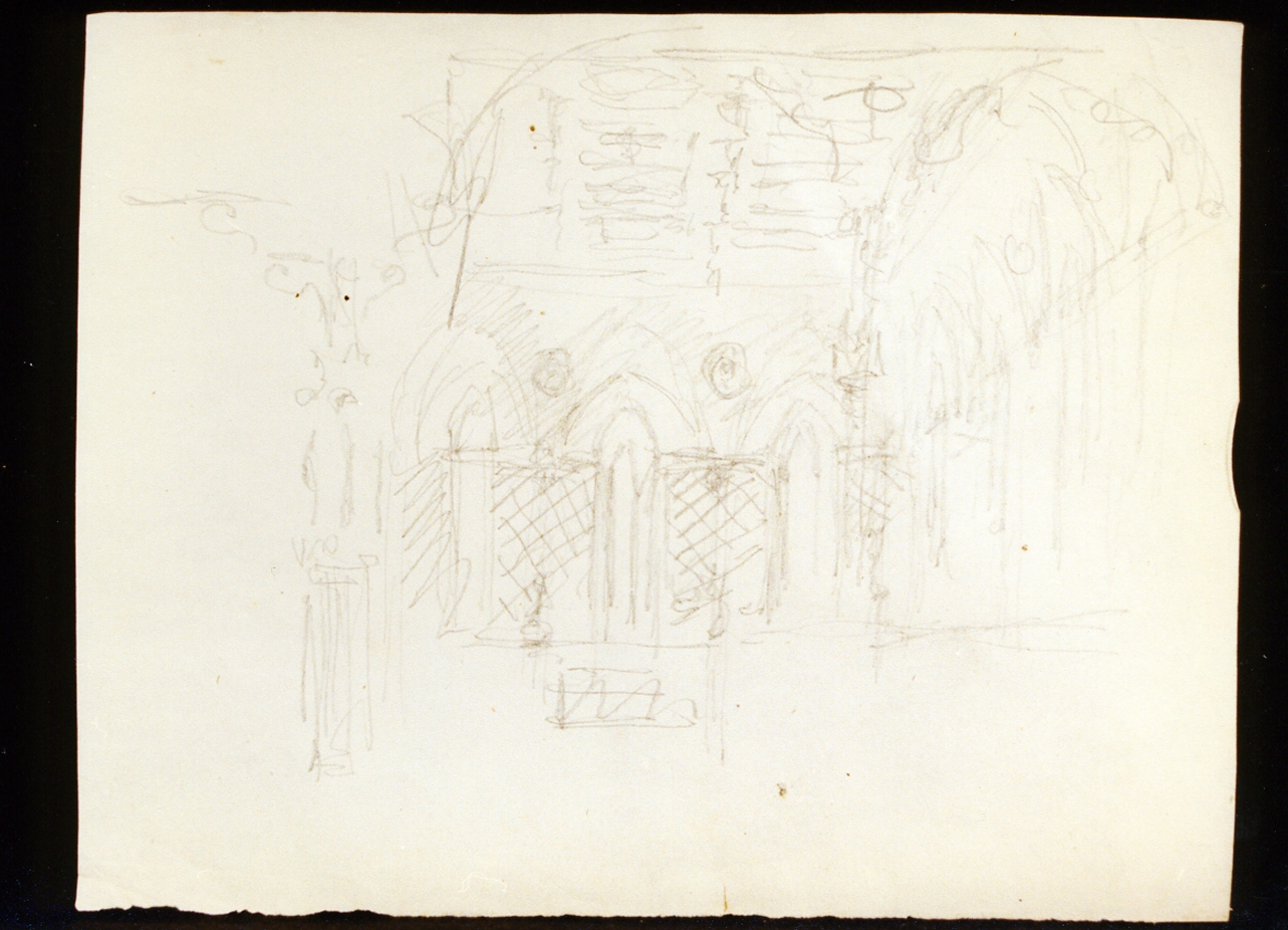 schizzo di scenografia con elementi architettonici (disegno) di Niccolini Antonio (scuola) (sec. XIX)
