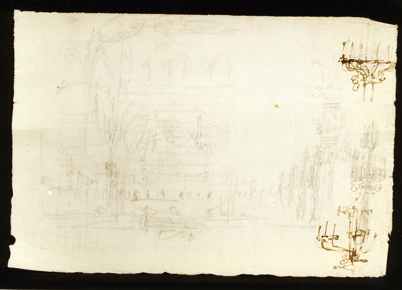 schizzo per scenografia con elementi architettonici (disegno) di Niccolini Antonio (scuola) (sec. XIX)