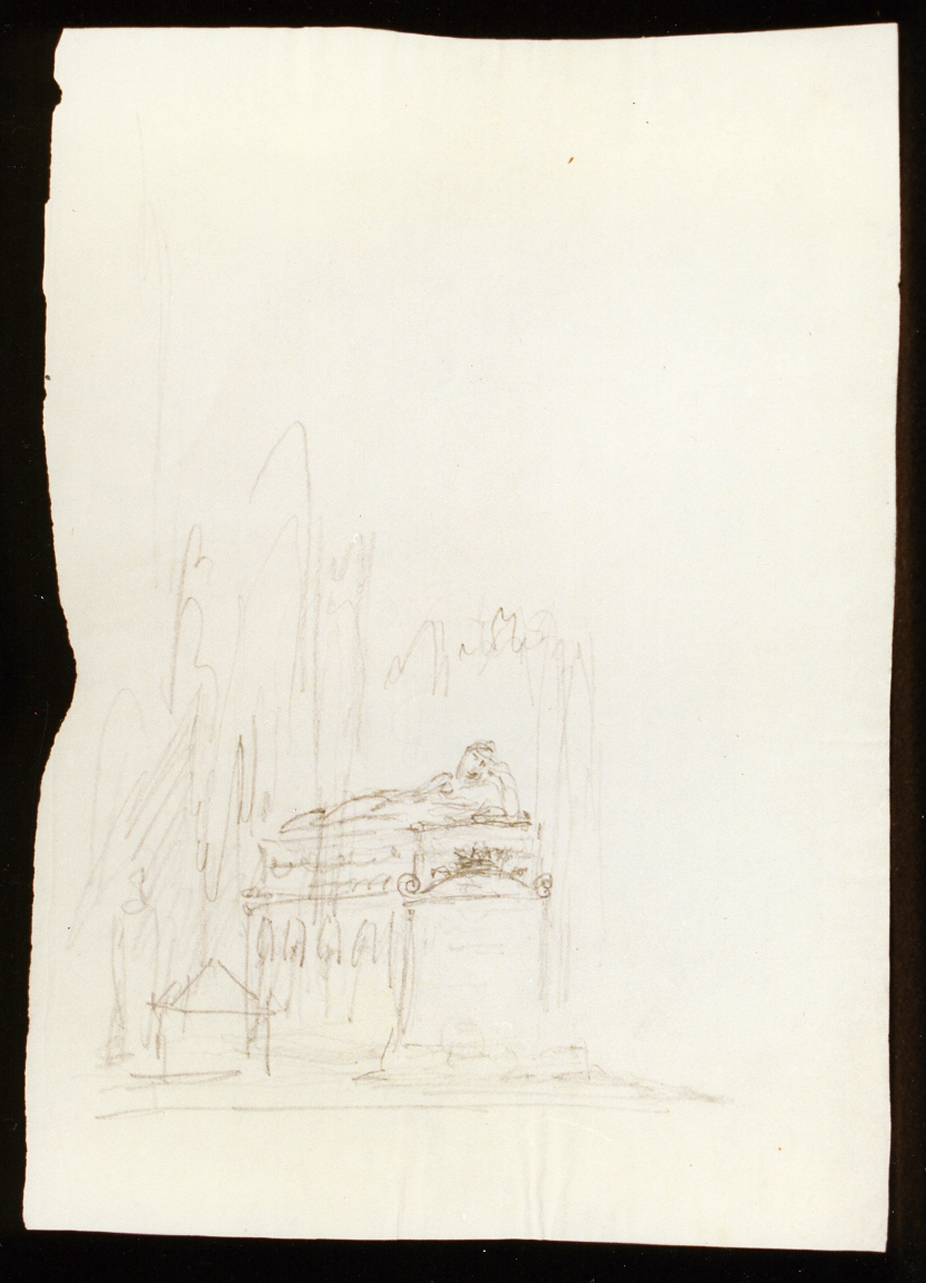 schizzo per scenografia con figura distesa (disegno) di Niccolini Antonio (scuola) (sec. XIX)