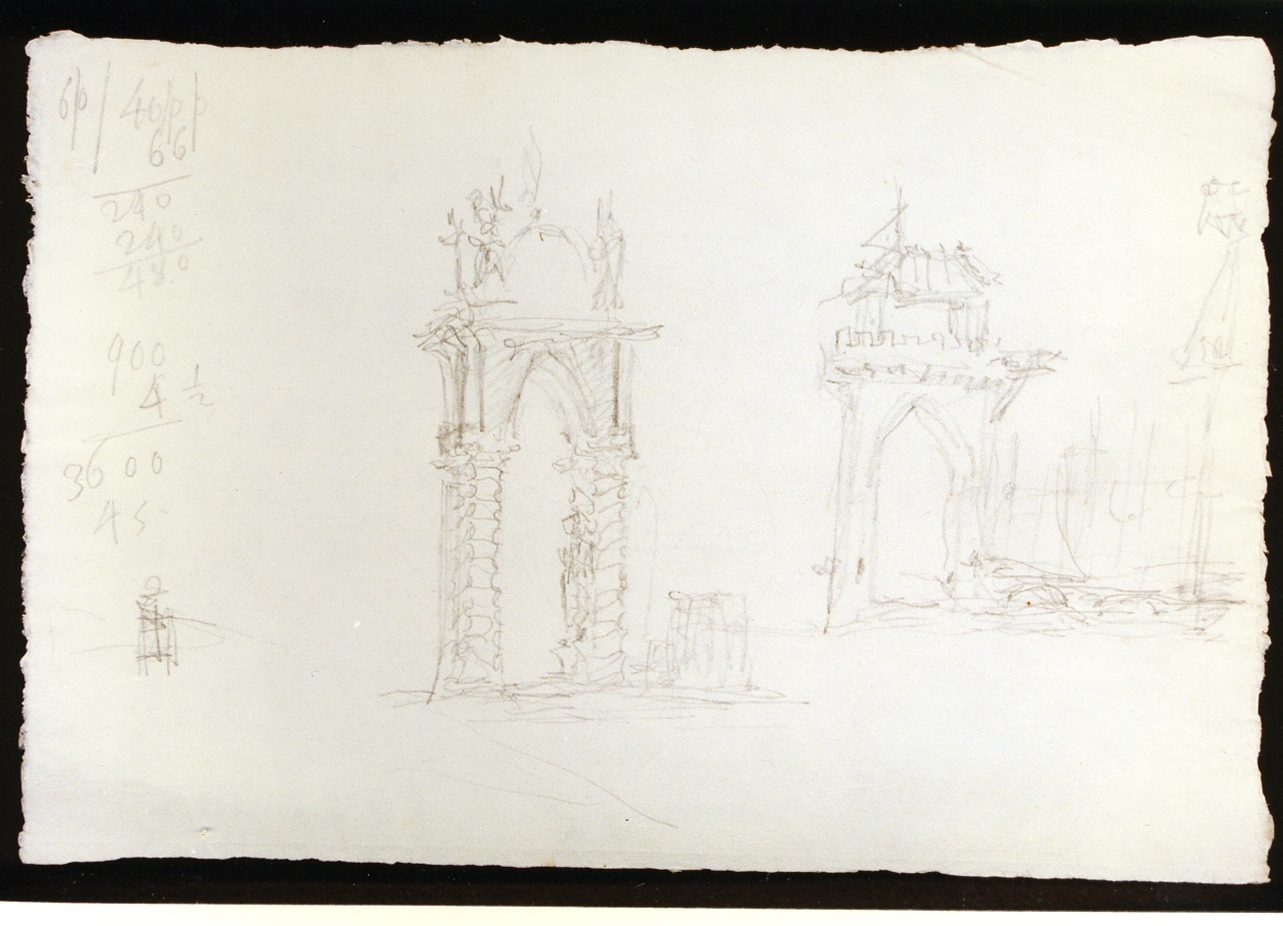 schizzo per scenografia con elementi architettonici (disegno) di Niccolini Antonio (scuola) (sec. XIX)