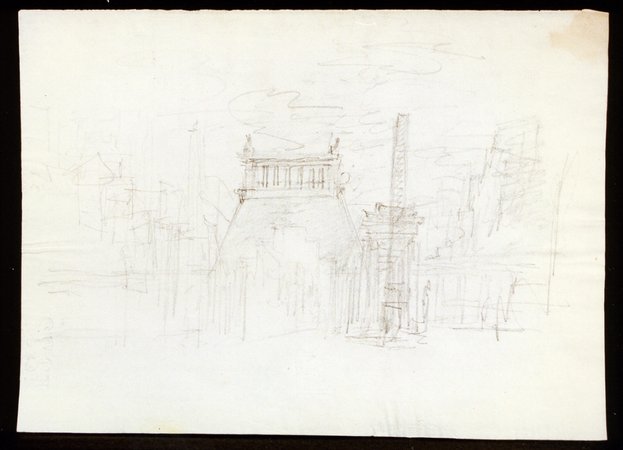 bozzetto per scenografia con architettura (disegno) di Niccolini Antonio (scuola) (sec. XIX)