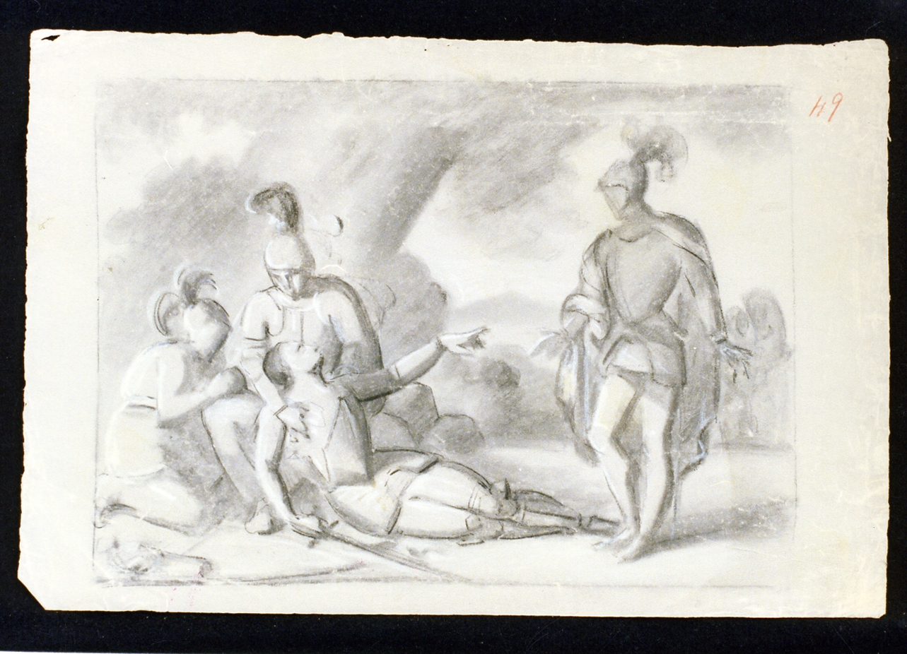scena con cavaliere morente (disegno) di De Vivo Tommaso (sec. XIX)