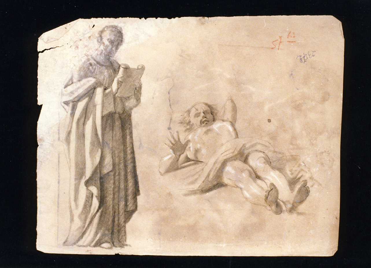 studio di figura maschile panneggiata e uomo disteso (disegno) di De Vivo Tommaso (sec. XIX)