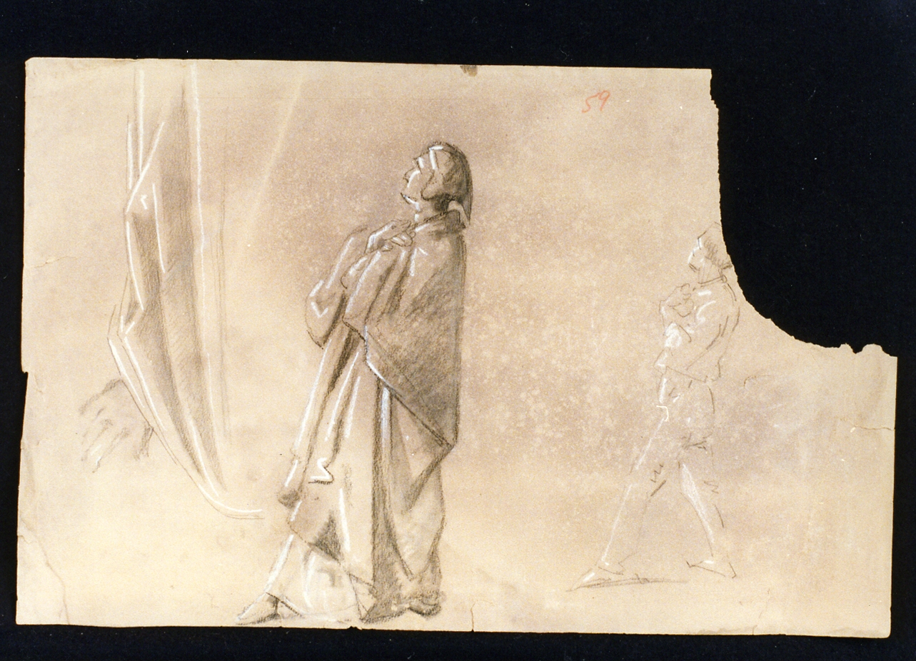 studio di figura maschile panneggiata (disegno) di De Vivo Tommaso (sec. XIX)