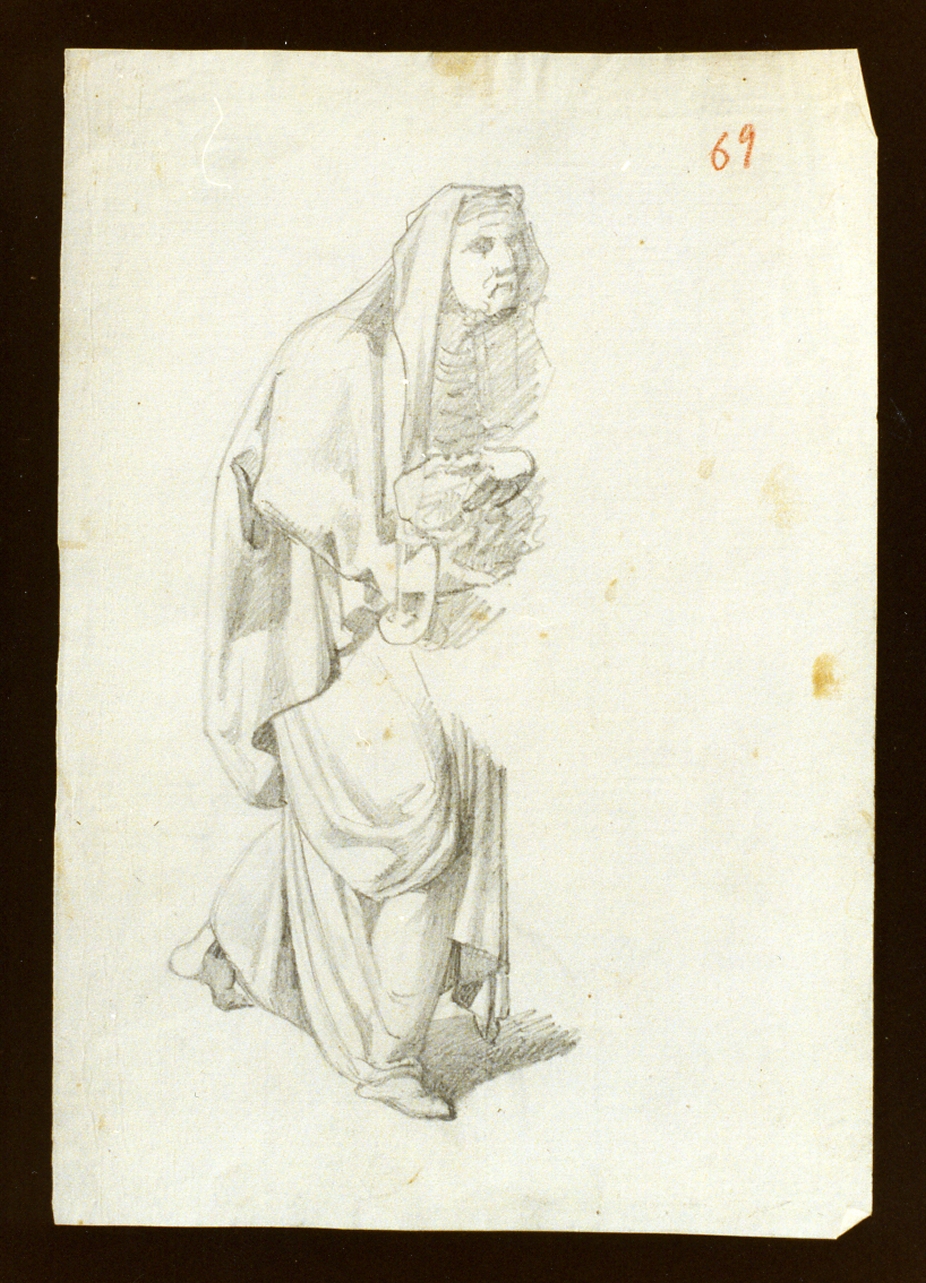 figura di monaca con mantello (disegno) di De Vivo Tommaso (sec. XIX)