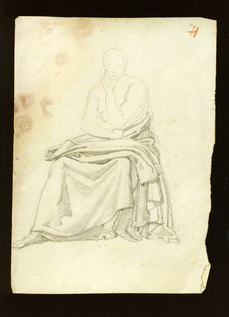 studio di figura maschile panneggiata (disegno) di De Vivo Tommaso (sec. XIX)