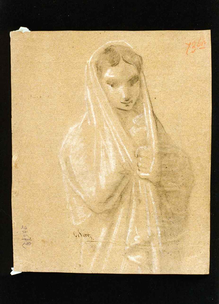 studio di figura femminile panneggiata (disegno) di De Vivo Tommaso (sec. XIX)