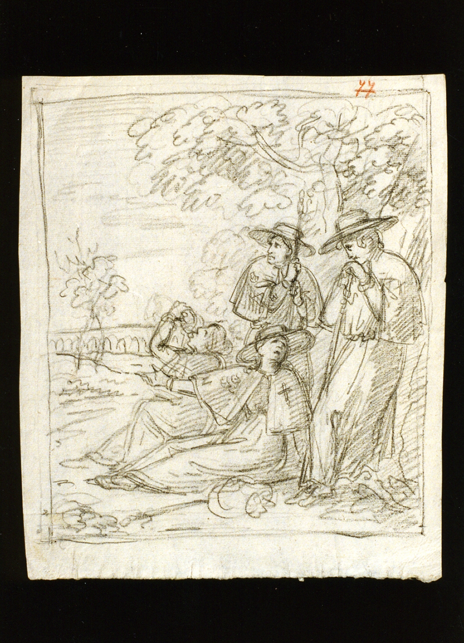 scena con quattro prelati in riposo (disegno) di De Vivo Tommaso (sec. XIX)
