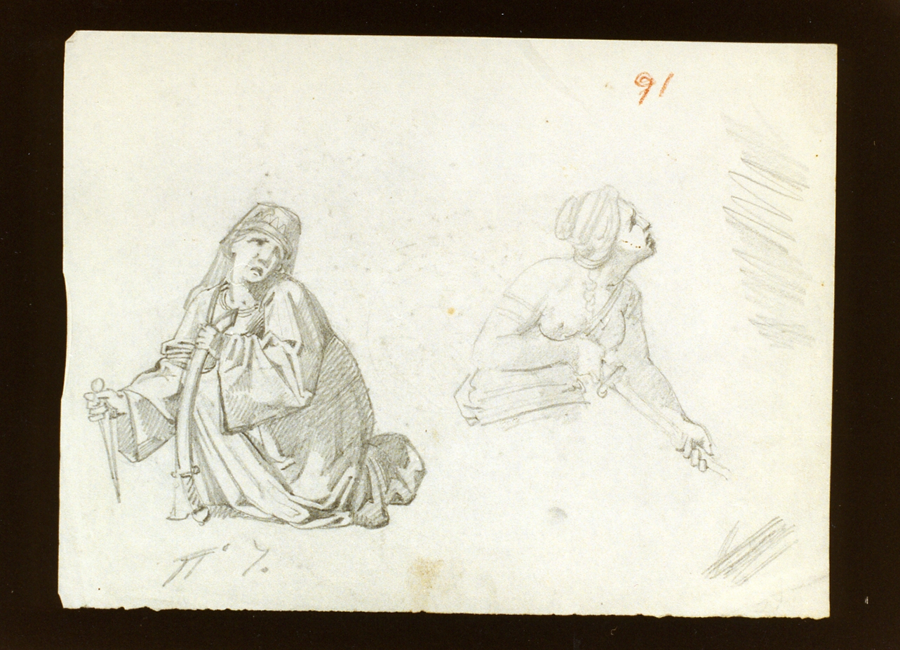 studio di figura femminile con spada (disegno) di De Vivo Tommaso (sec. XIX)