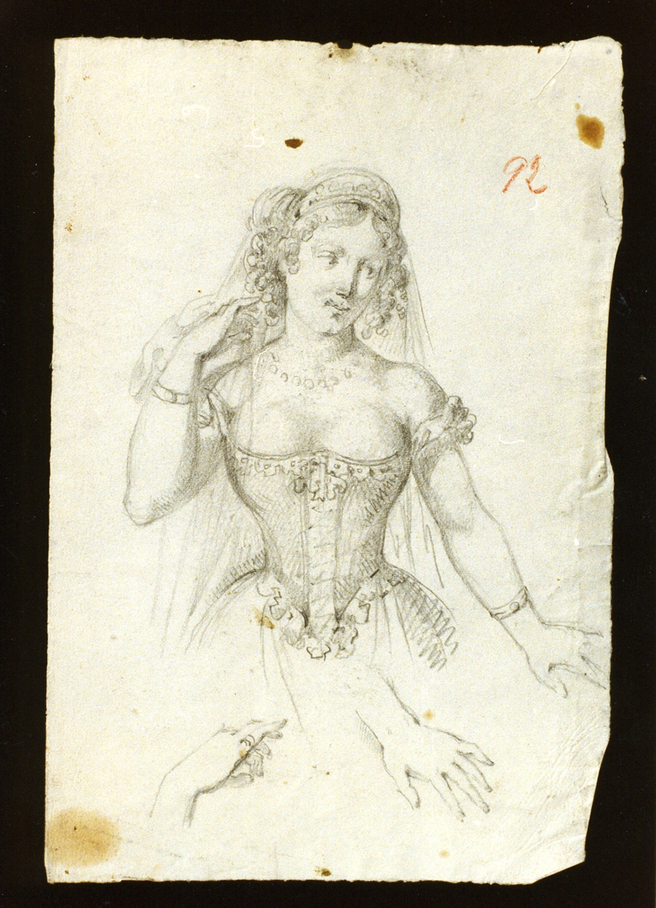 studio di dama abbigliata elegantemente e di mani (disegno) di De Vivo Tommaso (sec. XIX)