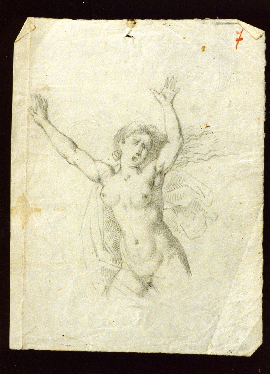 studio di figura femminile atterrita che fugge (disegno) di De Vivo Tommaso (sec. XIX)