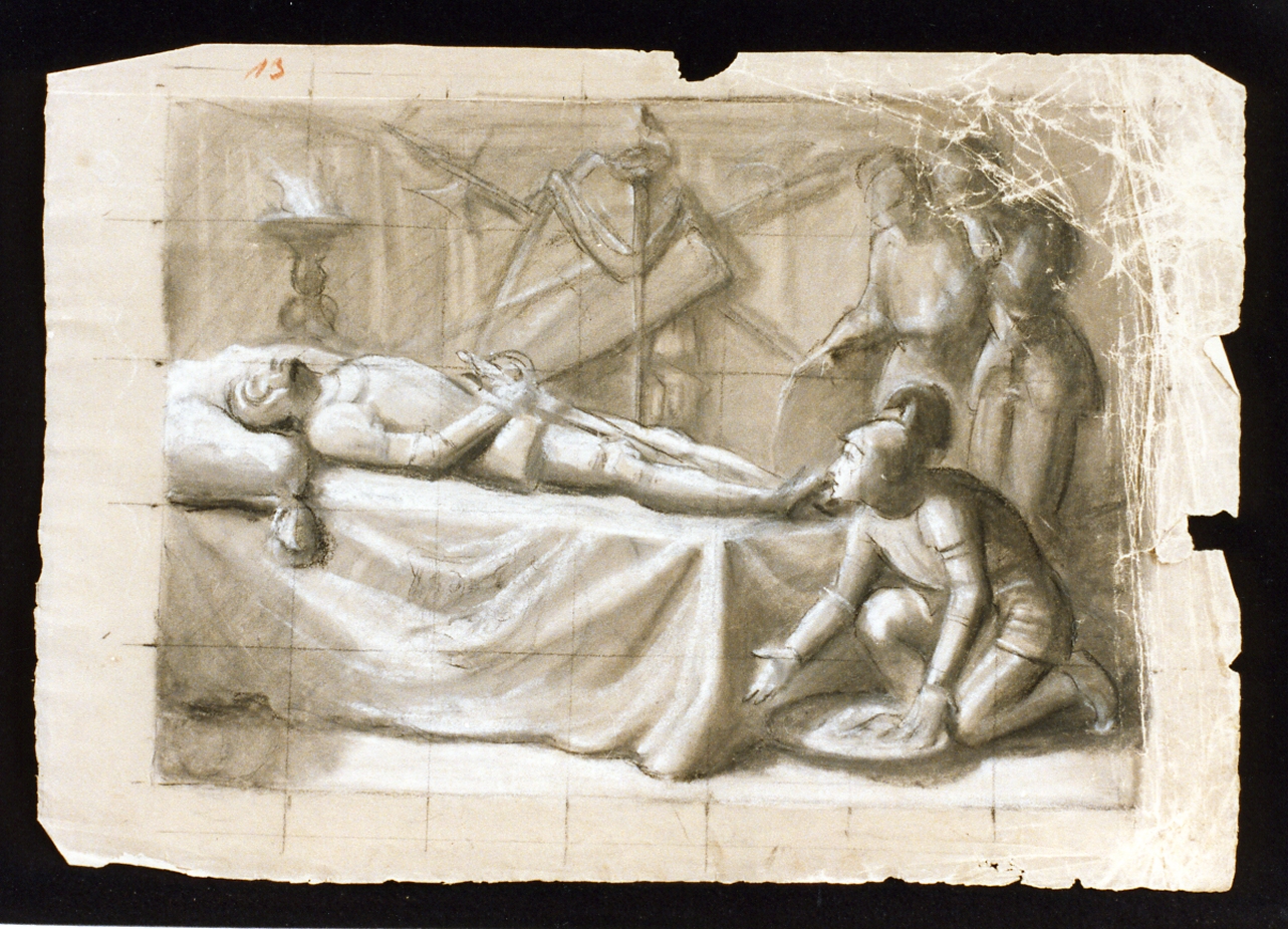 scena di cavaliere morente (disegno) di De Vivo Tommaso (sec. XIX)