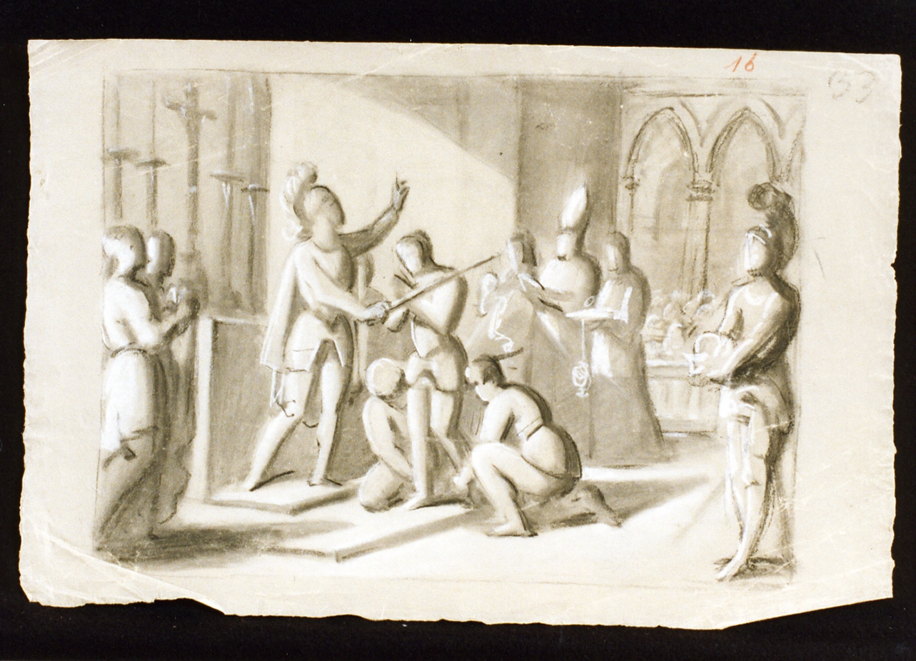 scena di un'investitura di cavaliere (disegno) di De Vivo Tommaso (sec. XIX)