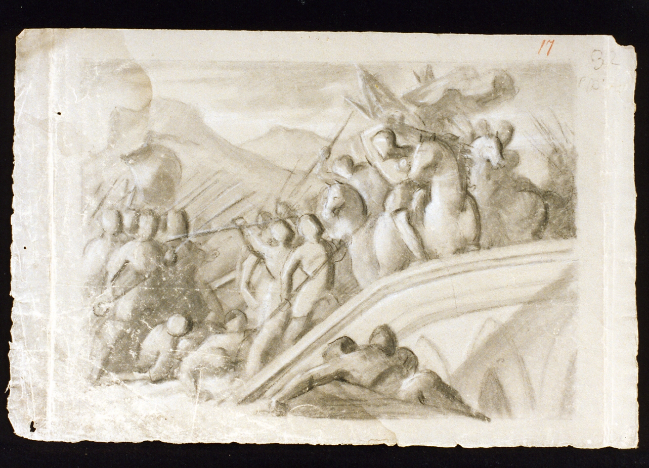 scena di una battaglia presso un ponte (disegno) di De Vivo Tommaso (sec. XIX)
