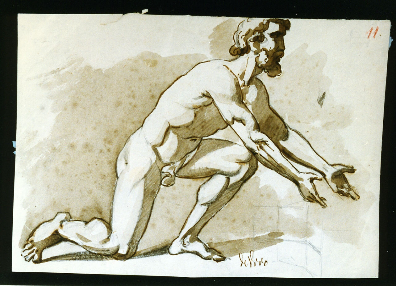 studio di figura maschile inginocchiata (disegno) di De Vivo Tommaso (sec. XIX)
