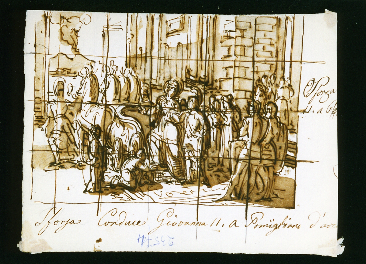studio di figure con vesuvio fumante (disegno) di De Vivo Tommaso (sec. XIX)