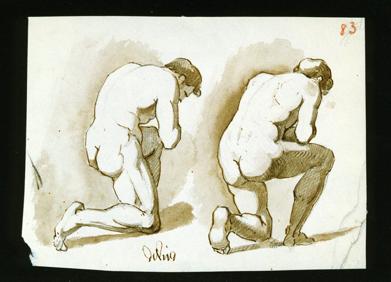 studio di figure maschili inginocchiate (disegno) di De Vivo Tommaso (sec. XIX)