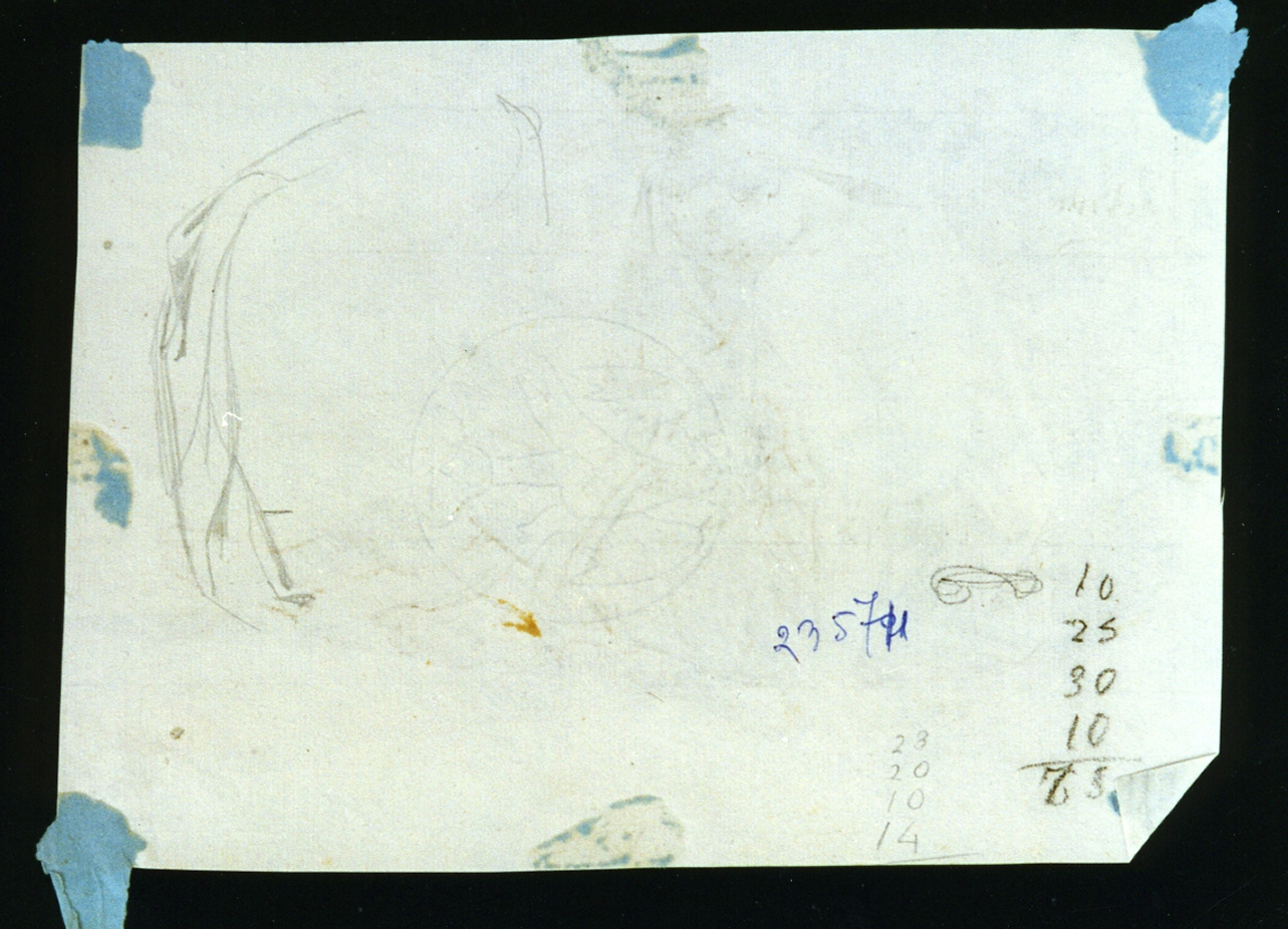 figura maschile seduta ricoperta da un drappo (disegno) di De Vivo Tommaso (sec. XIX)