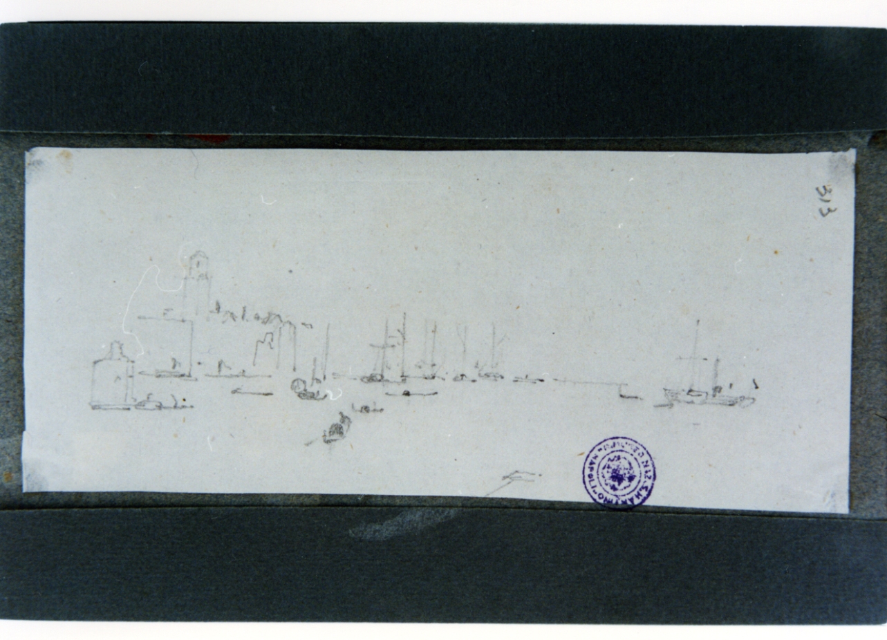 studio di veduta di città di mare (disegno) di Vervloet Frans (sec. XIX)