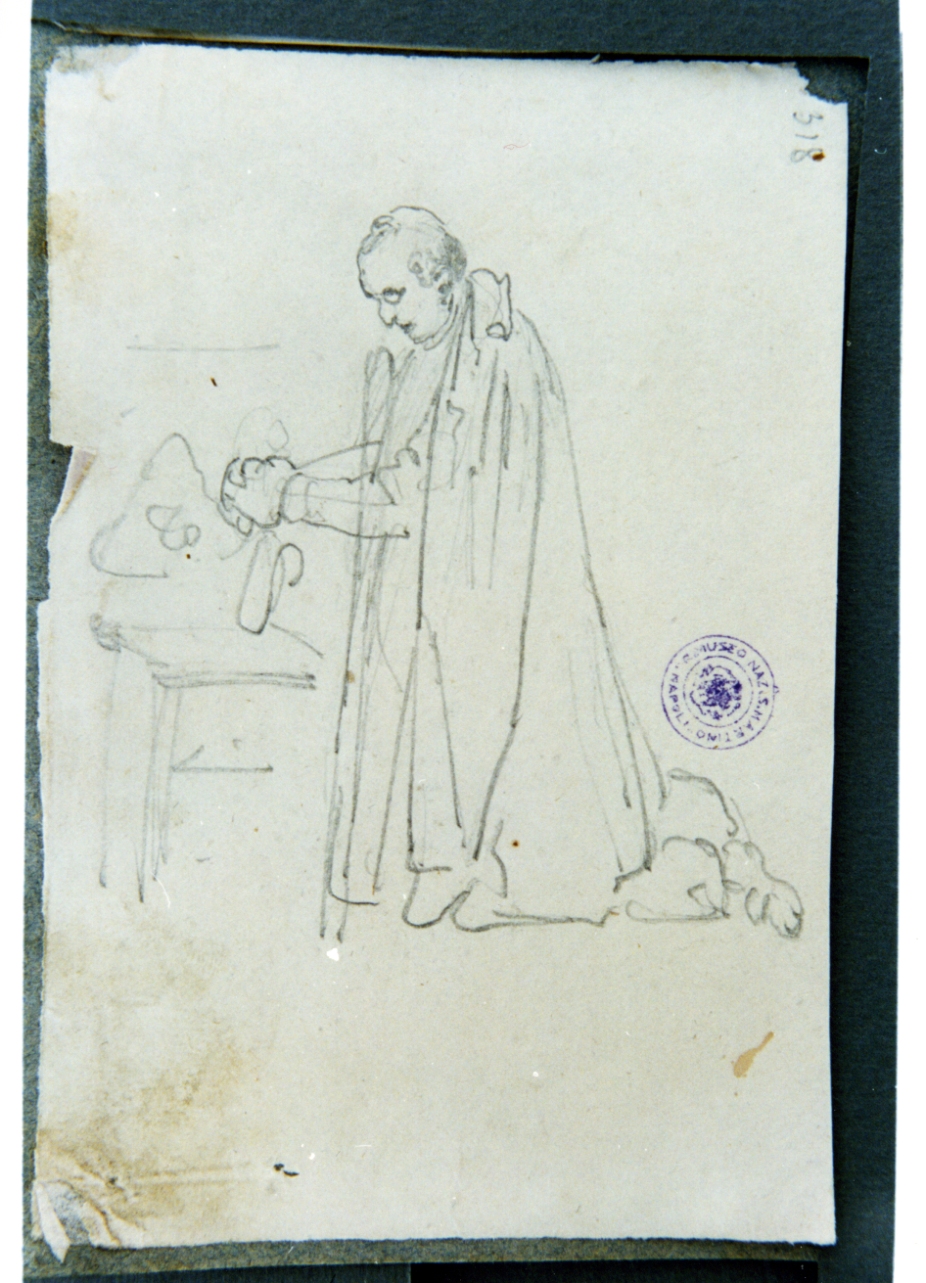 studio di prelato inginocchitao orante (disegno) di Vervloet Frans (sec. XIX)