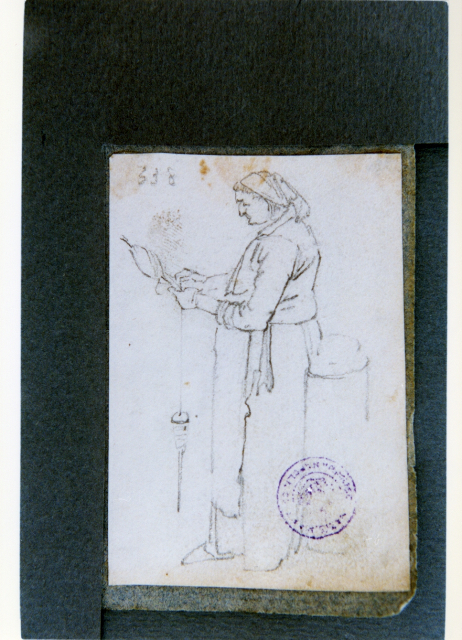 studio di figura femminile con fuso (disegno) di Vervloet Frans (sec. XIX)