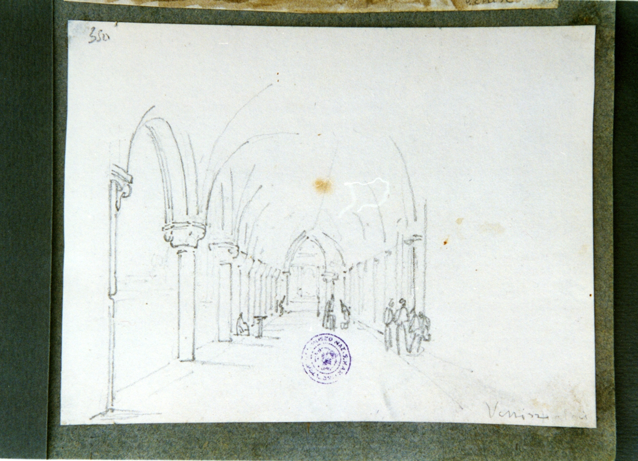 studio di portico con monaci (disegno) di Vervloet Frans (sec. XIX)