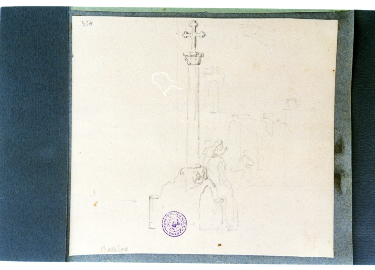 studio di colonne con croce e figura (disegno) di Vervloet Frans (sec. XIX)