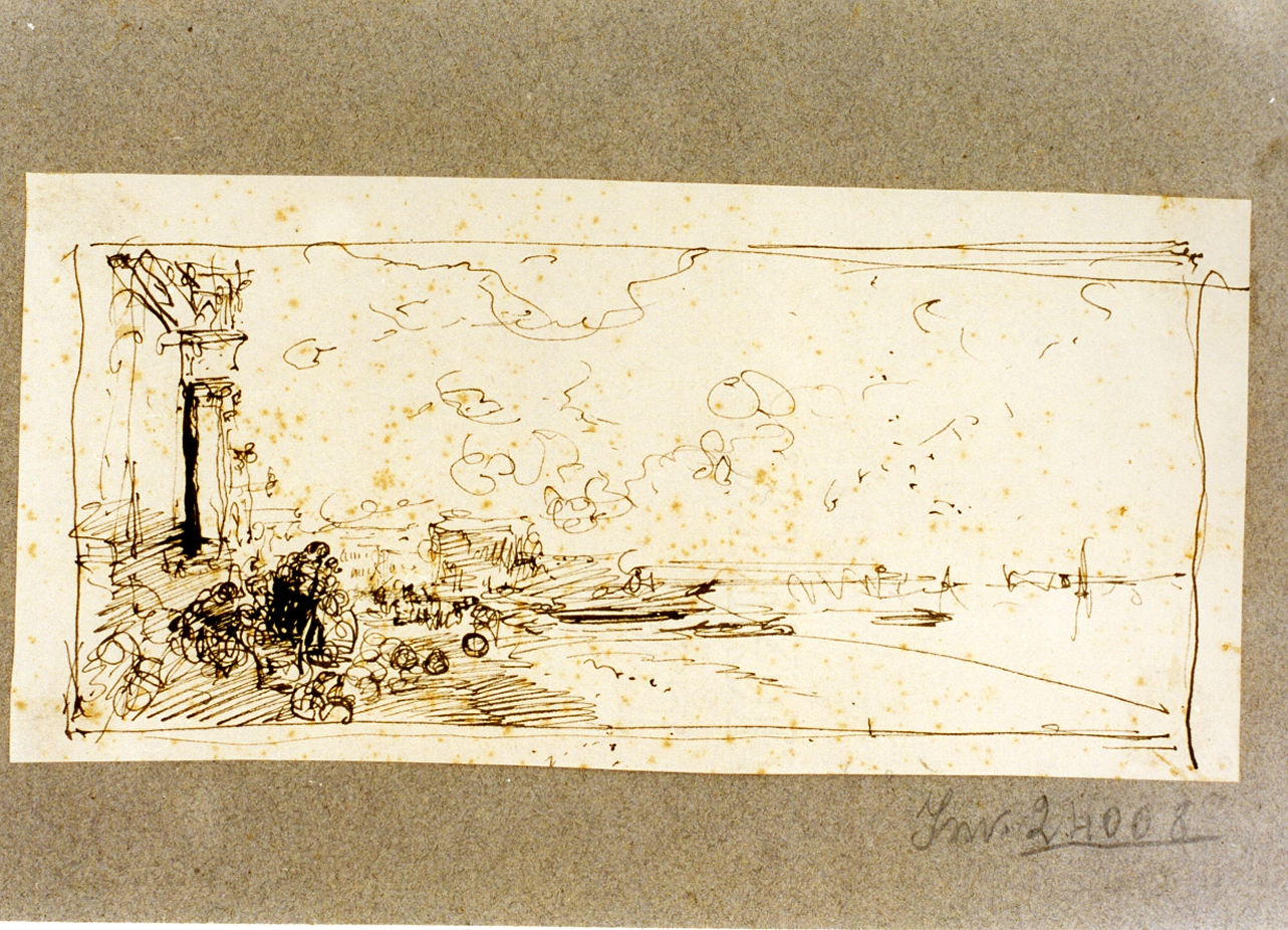 veduta di Napoli da un porticato (disegno) di Dalbono Eduardo (fine/inizio secc. XIX/ XX)