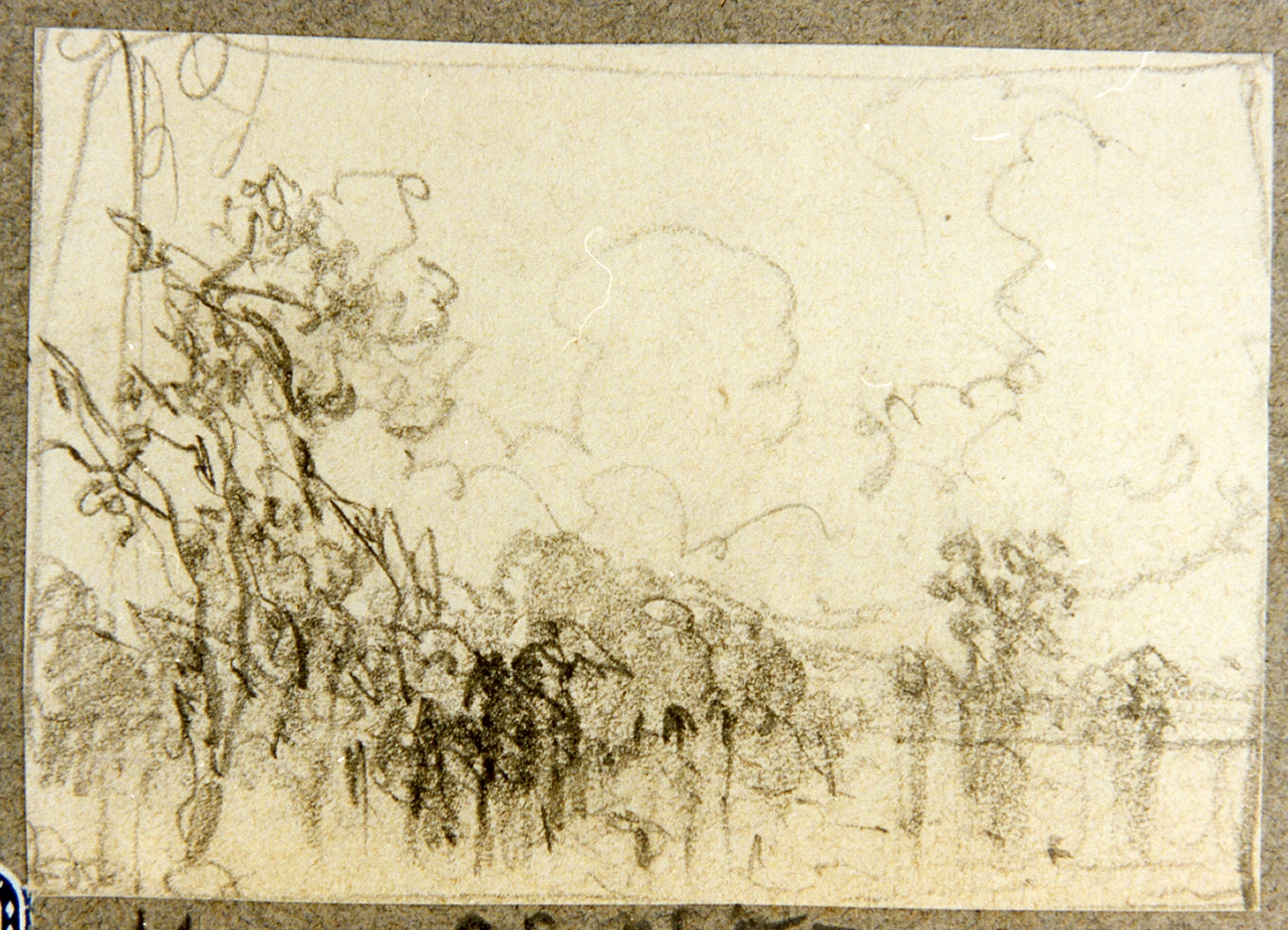 schizzo di veduta con lago (disegno) di Dalbono Eduardo (fine/inizio secc. XIX/ XX)