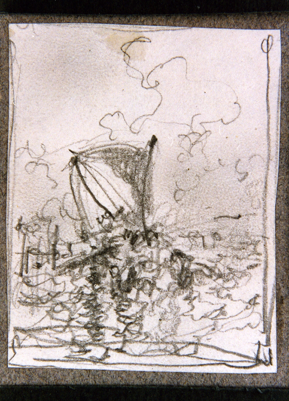 studio di barca in mare (disegno) di Dalbono Eduardo (fine/inizio secc. XIX/ XX)