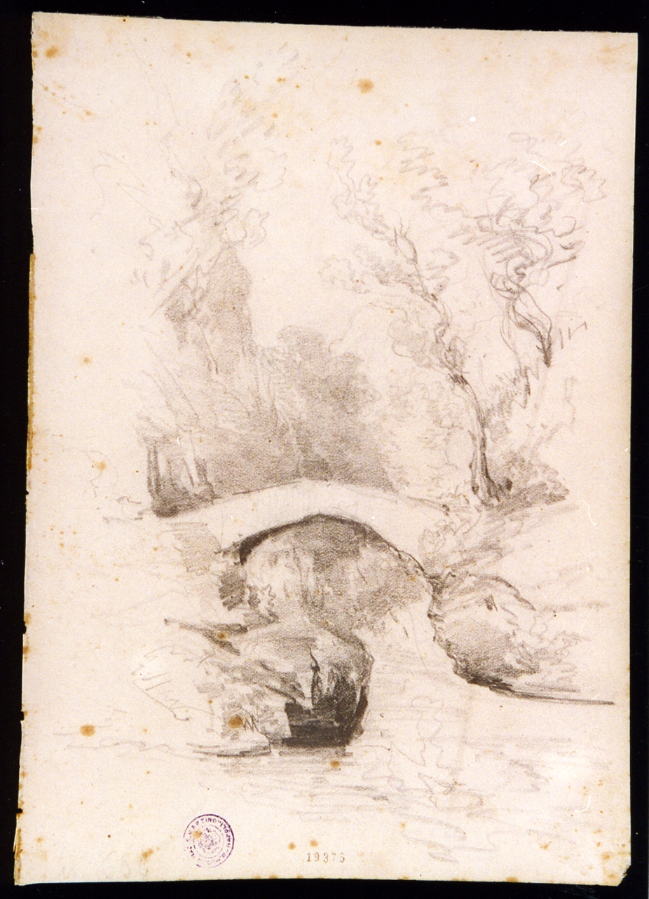 studio di paesaggio con fiume (disegno) di Lanza Giovanni Giordano (sec. XIX)