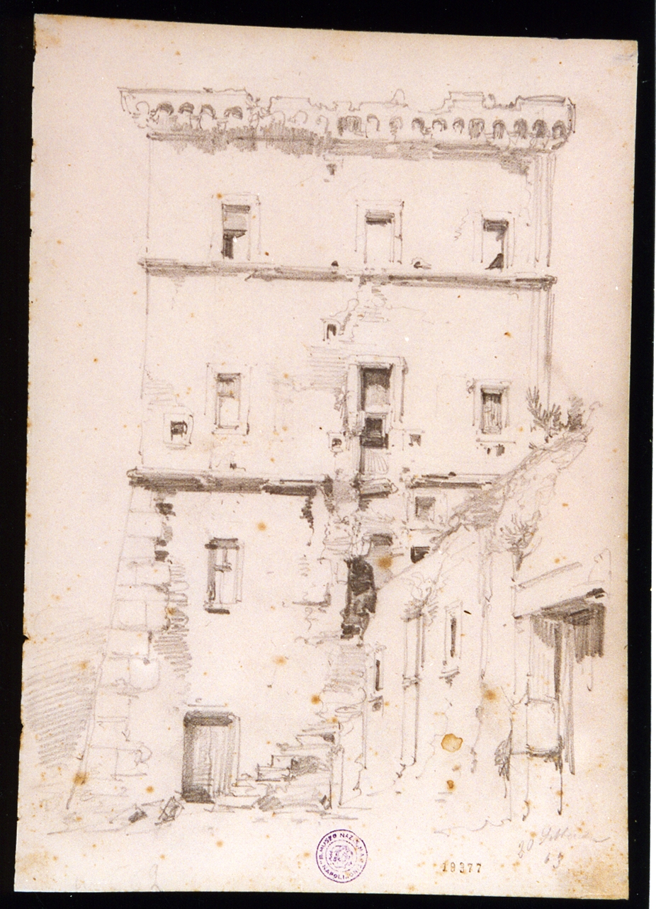 studio di antica rocca (disegno) di Lanza Giovanni Giordano (sec. XIX)