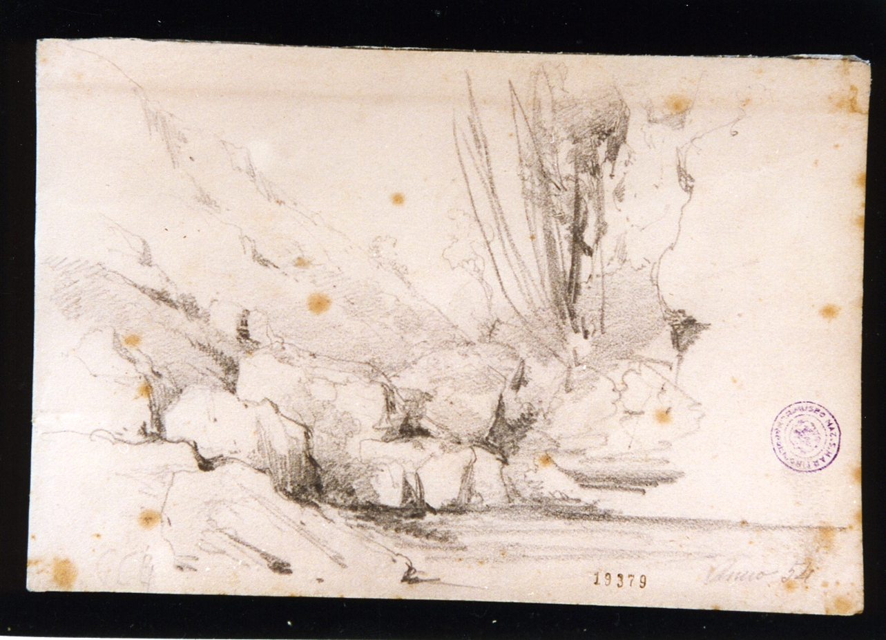 studio di sperone roccioso (disegno) di Lanza Giovanni Giordano (sec. XIX)