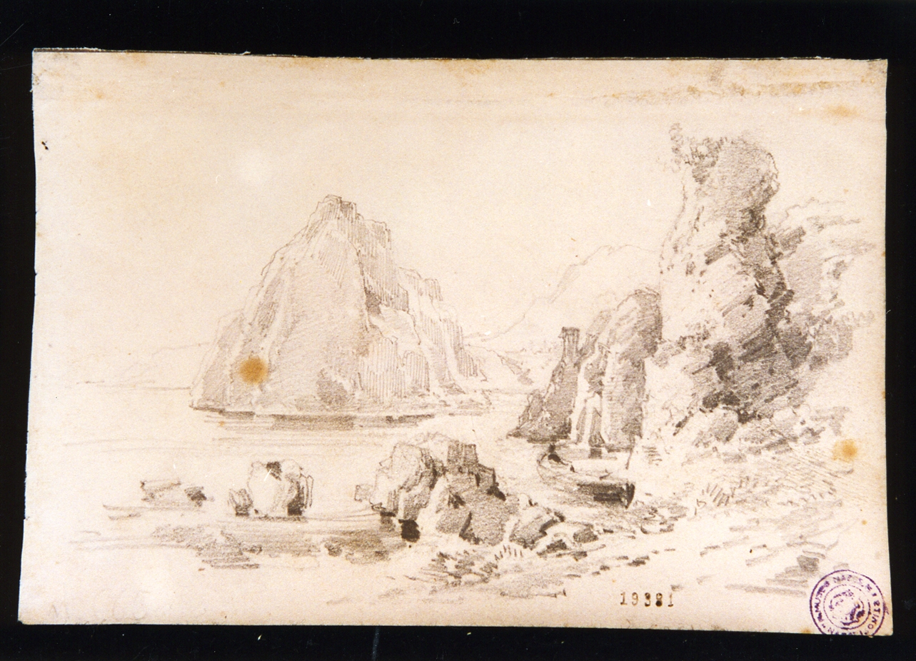 studio di costa con barca (disegno) di Lanza Giovanni Giordano (sec. XIX)