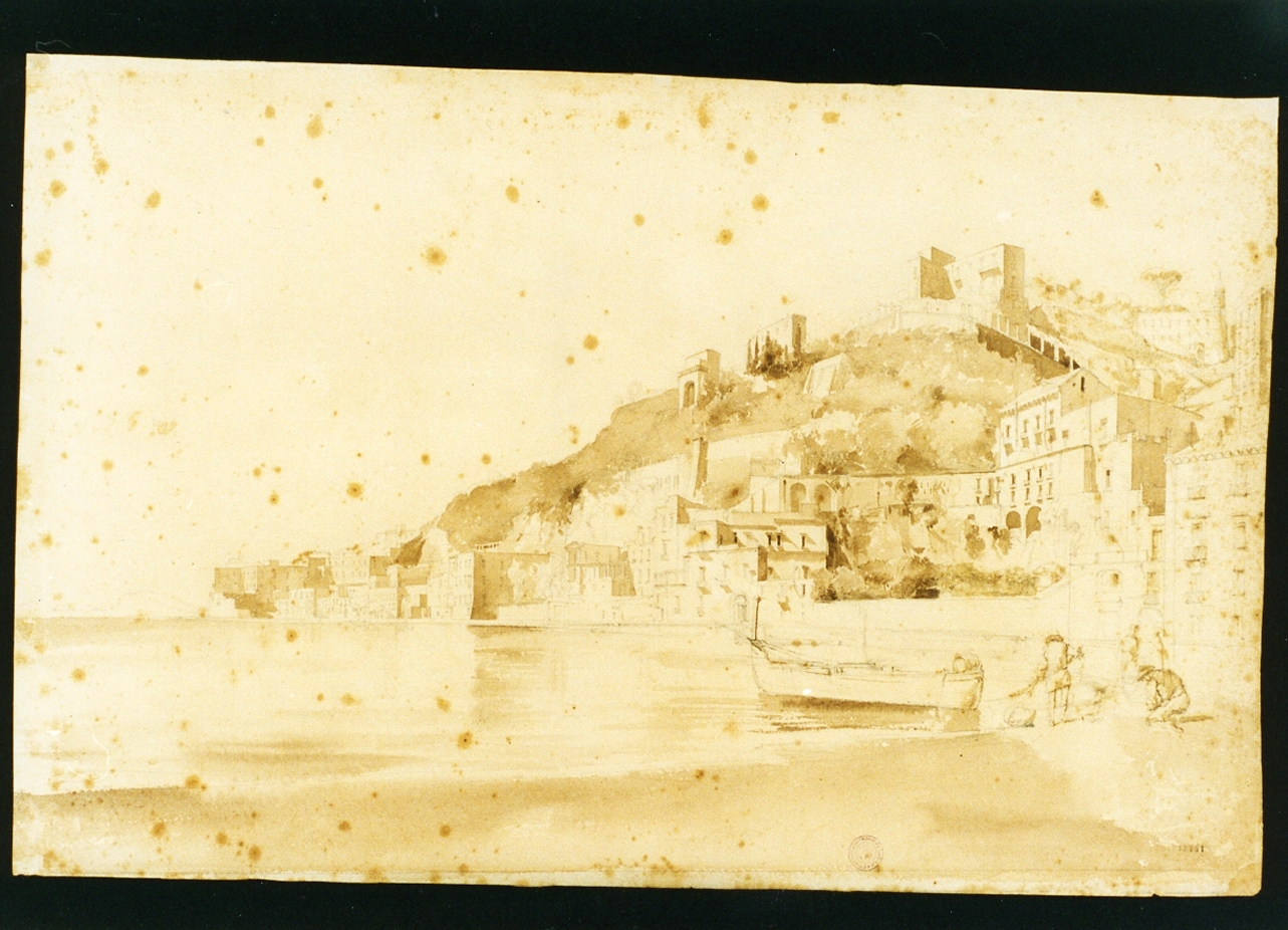veduta della spiaggia di Mergellina (disegno) di Vianelli Achille (sec. XIX)