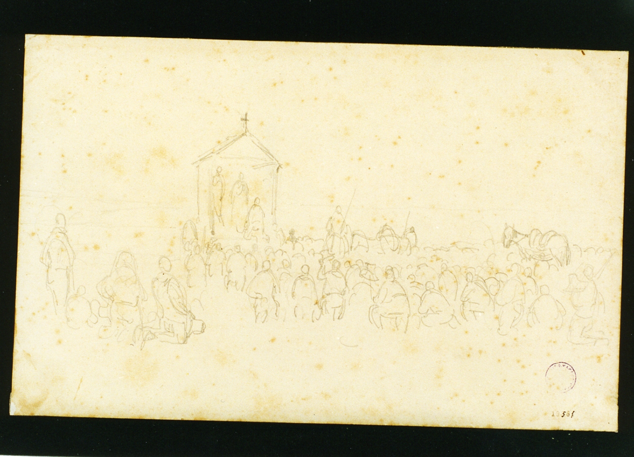 studio di popolani in preghiera (disegno) di Vianelli Achille (sec. XIX)