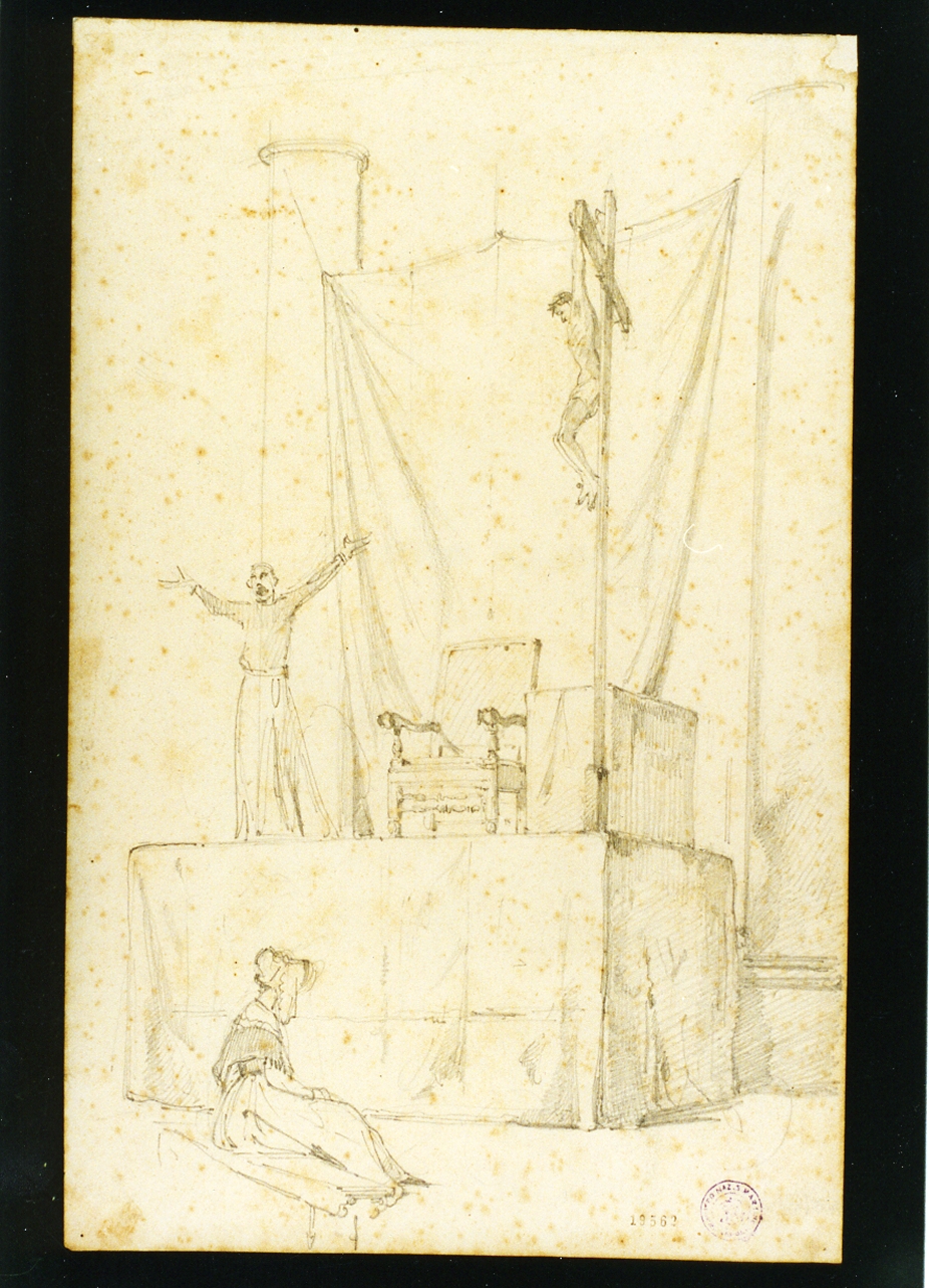 studio di allestimento mobile per celebrazione sacra (disegno) di Vianelli Achille (sec. XIX)